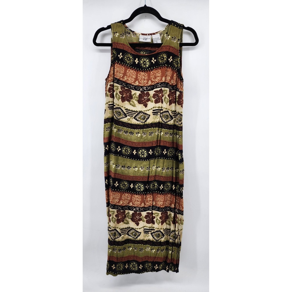 Studio Ease Petite Sleeveless Floral Geometric Rayon Maxi Dress 8P